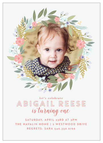 Our Garden Garland First Birthday Invitations are the perfect way to celebrate your child turning one!