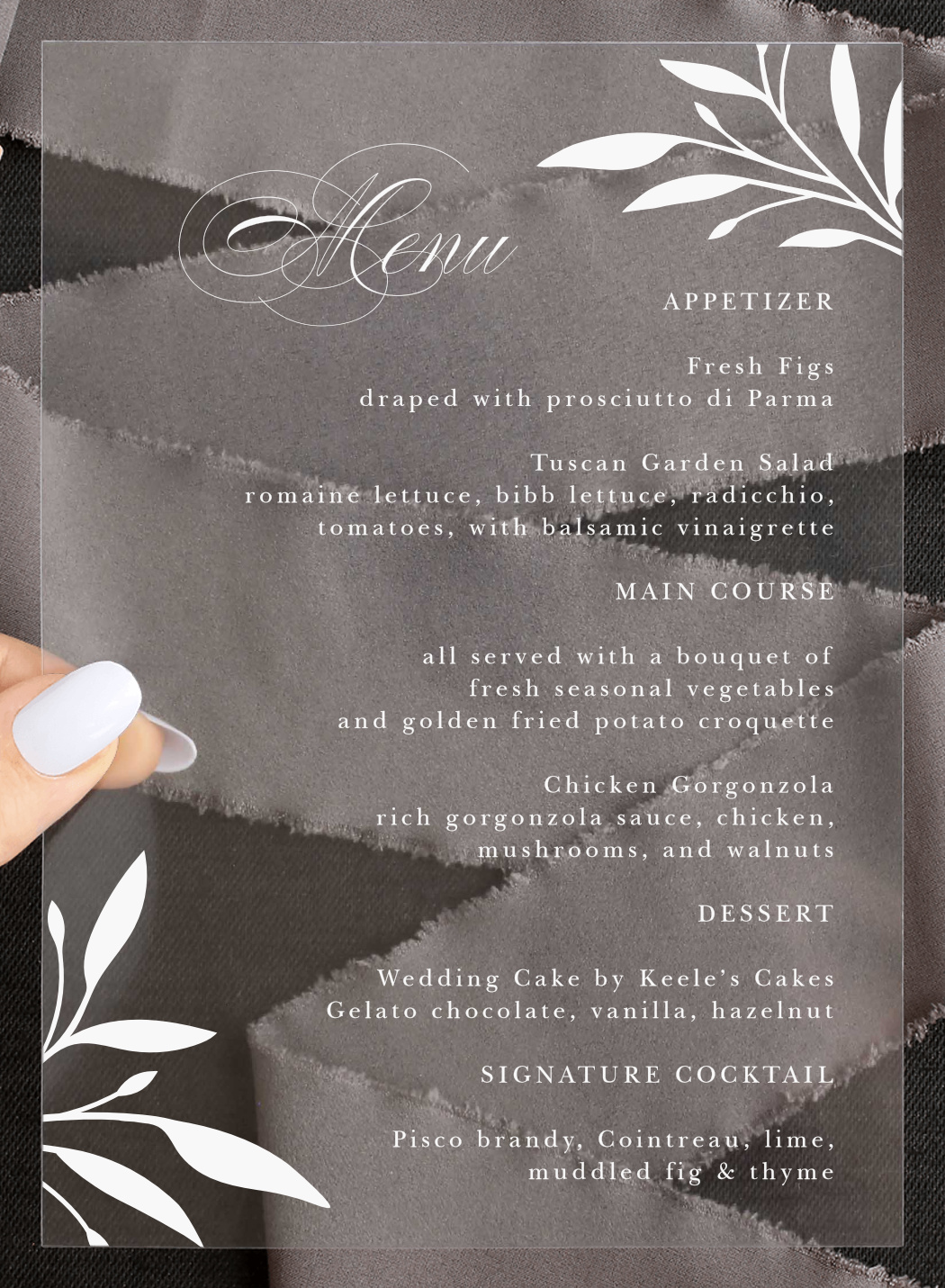 Delicate Greenery Clear Wedding Menus