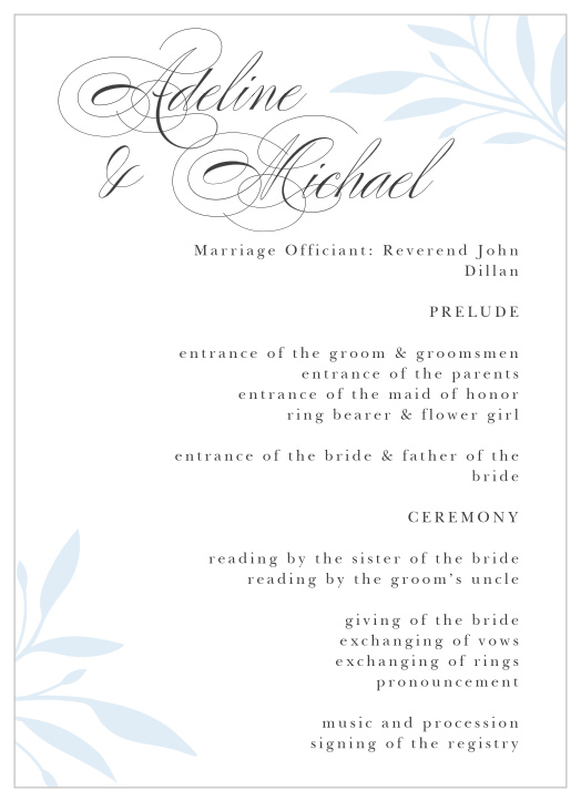 Inform family and friends through every step of your ceremony with our Delicate Greenery Wedding Programs.
