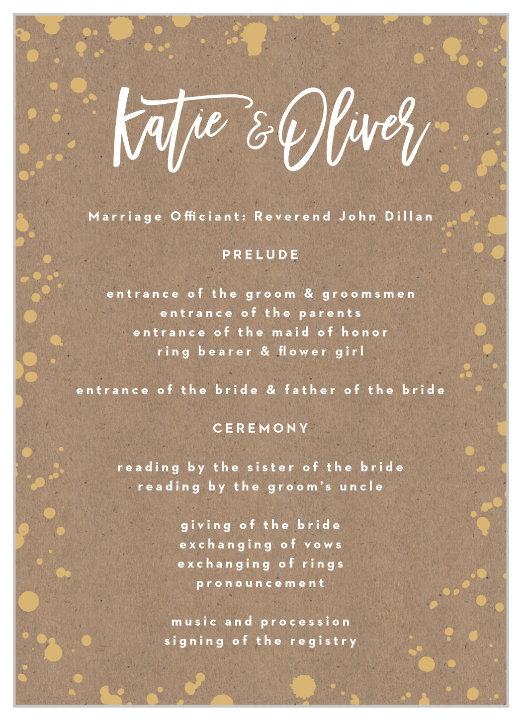 Classic Kraft Wedding Programs