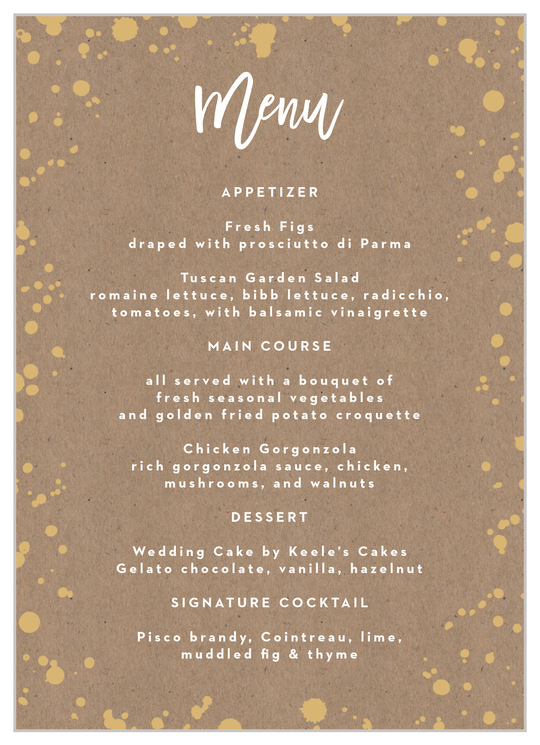 Classic Kraft Wedding Menus