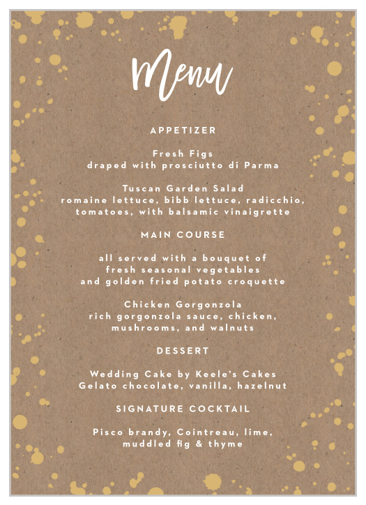 Classic Kraft Wedding Menus