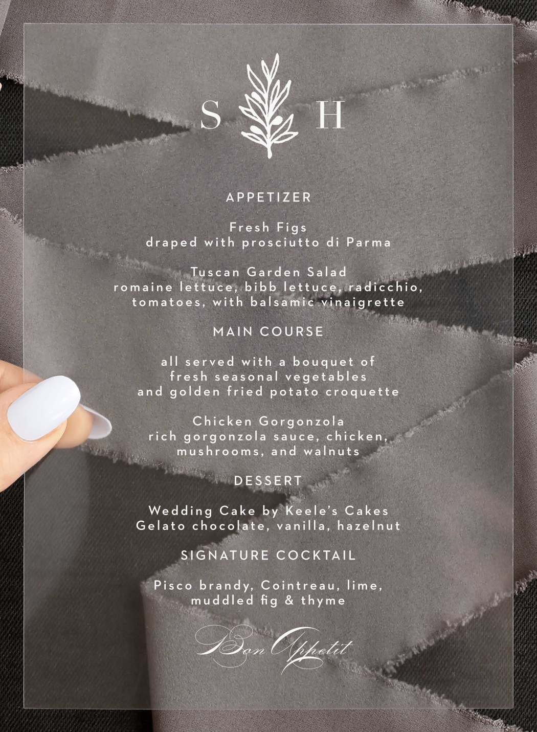 Monogram Sprig Clear Wedding Menus
