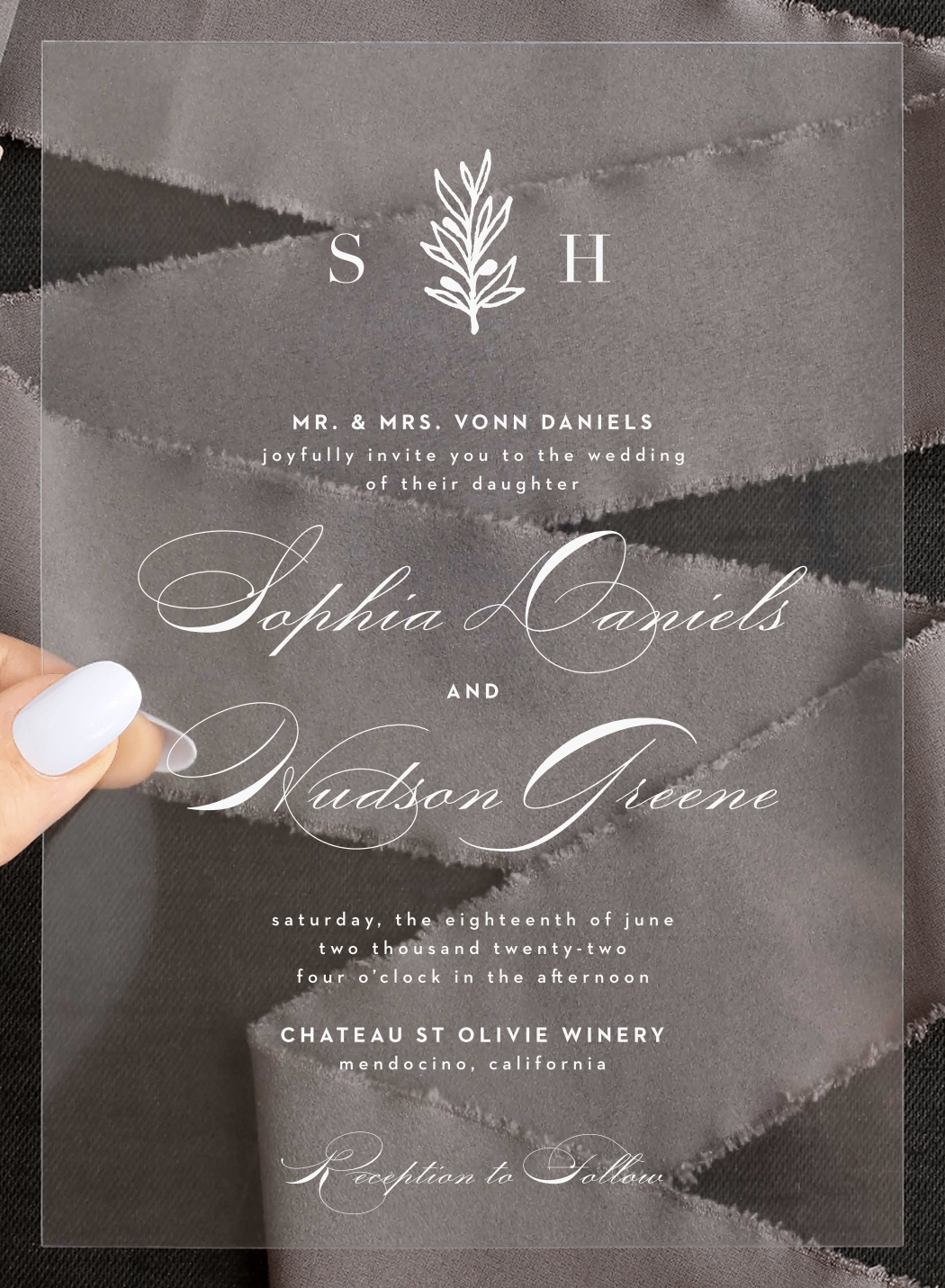 Monogram Sprig Clear Wedding Invitations