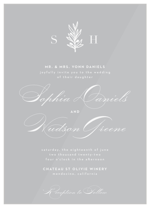 Monogram Sprig Clear Wedding Invitations
