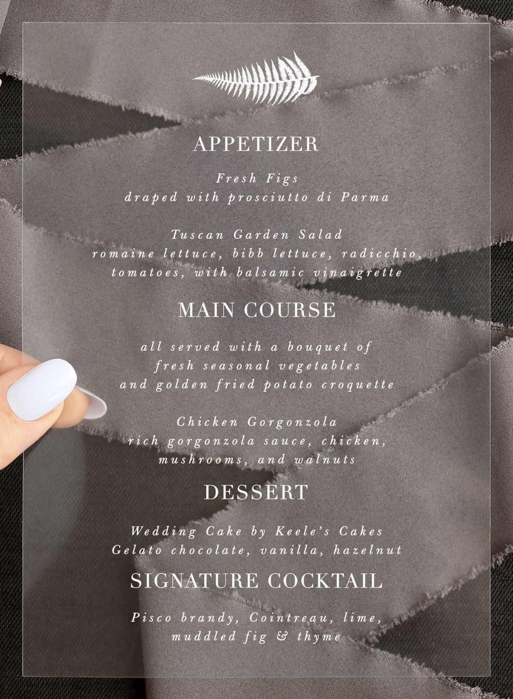 Love Fern Clear Wedding Menus