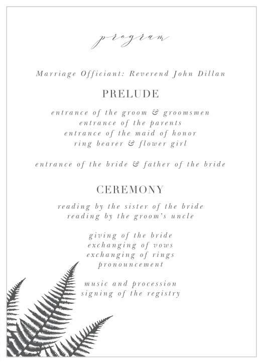 Share all the important details in botanical beauty with our Love Fern Wedding Programs. 