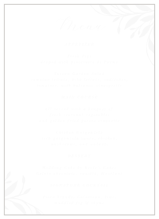 Let family and friends know every delicious food that will be served at your reception with our Rustic Sketch Clear Wedding Menus.