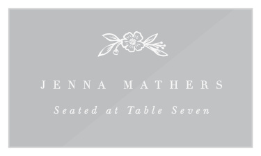 Share your wedding information in modern, simplistic fashion with our Mallow Ampersand Clear Place Cards.