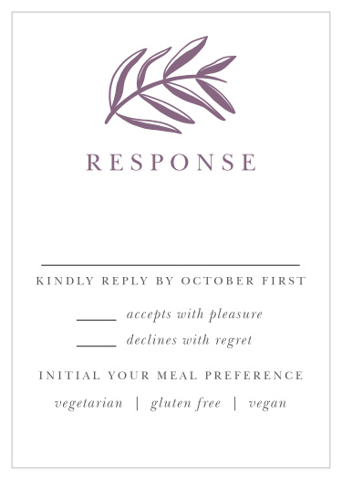 Gather your wedding information exotic, regal fashion with our Stamped Foliage Response Cards. 