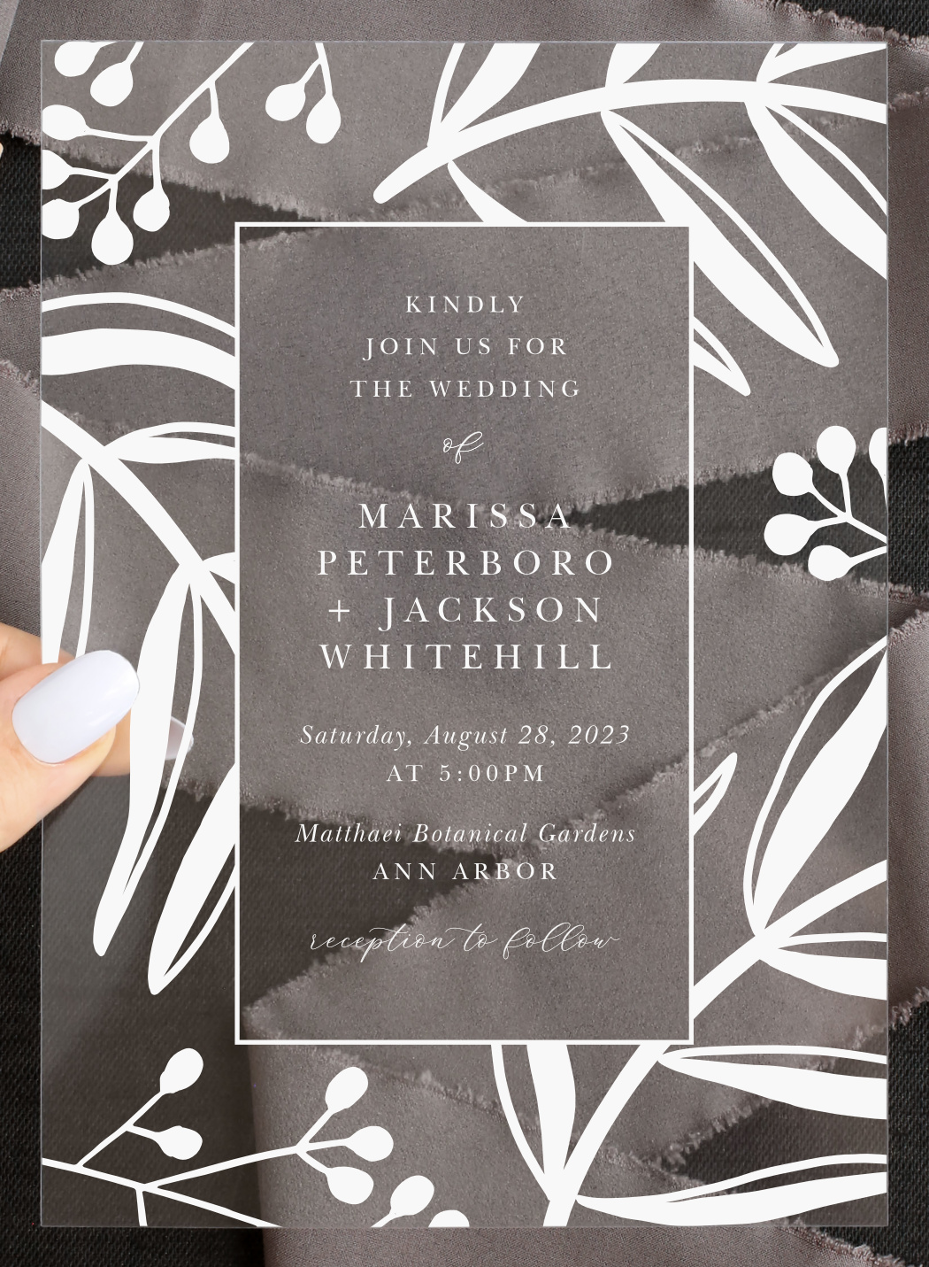 Stamped Foliage Clear Wedding Invitations