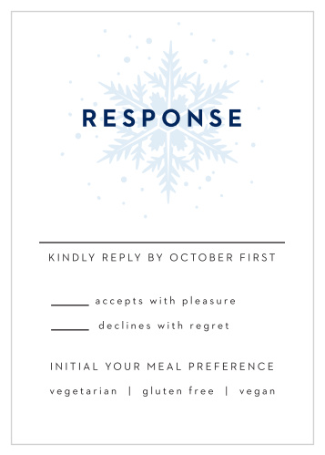 Share your wedding information in wintery wonder with our Stunning Snowflakes Response Cards. 