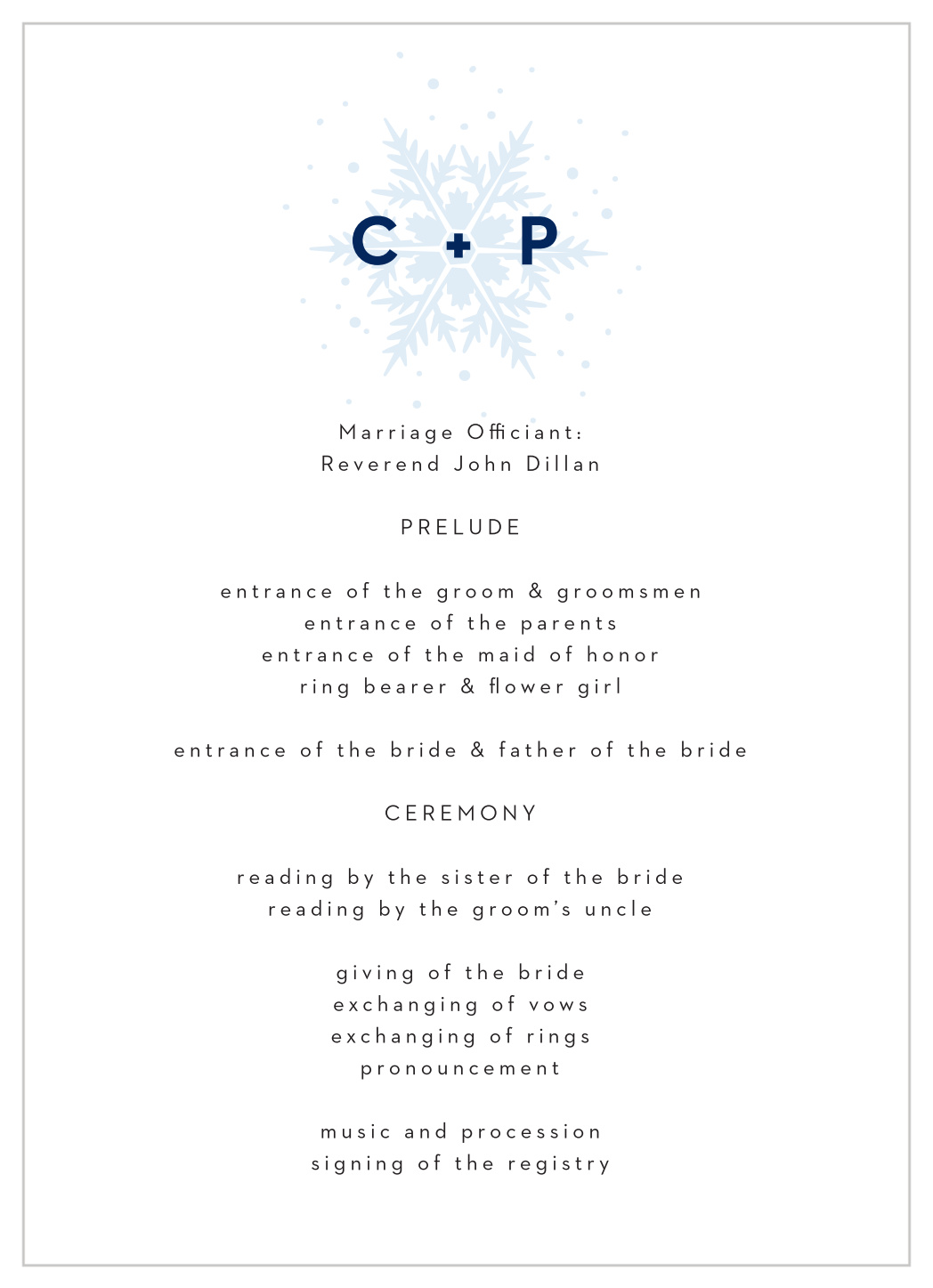 Stunning Snowflakes Wedding Programs