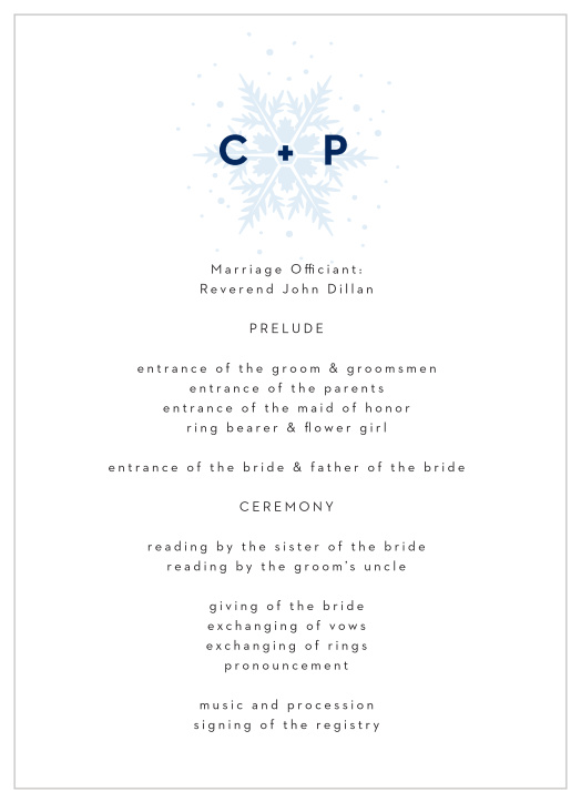 Share your wedding information in wintery wonder with our Stunning Snowflakes Wedding Programs.