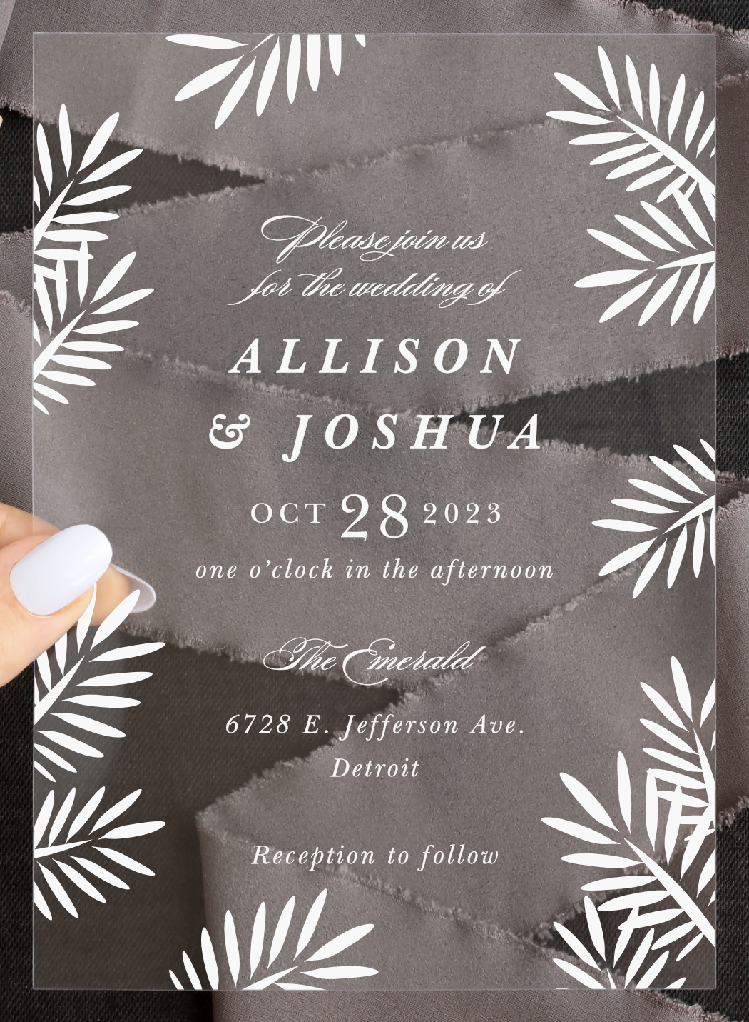Frame of Fronds Clear Wedding Invitations