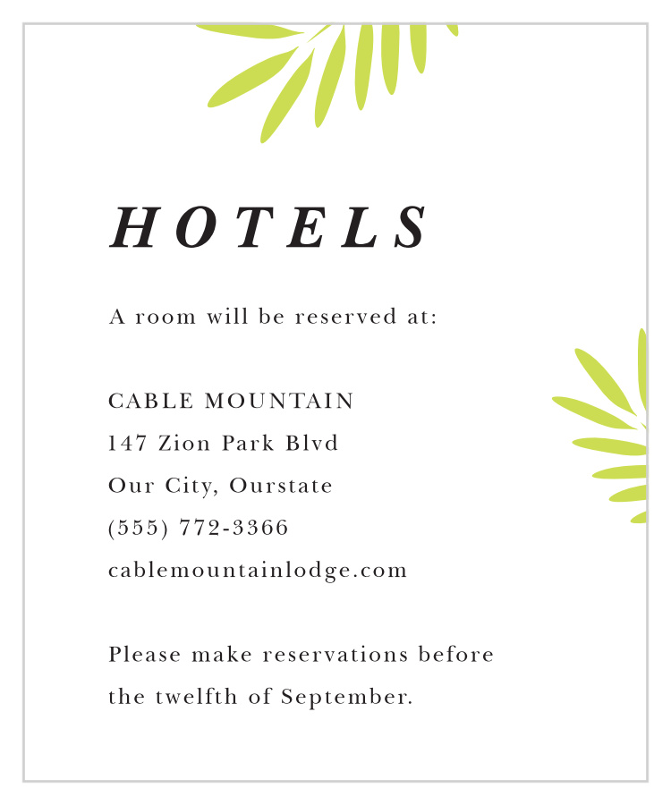 Frame of Fronds Accommodation Cards