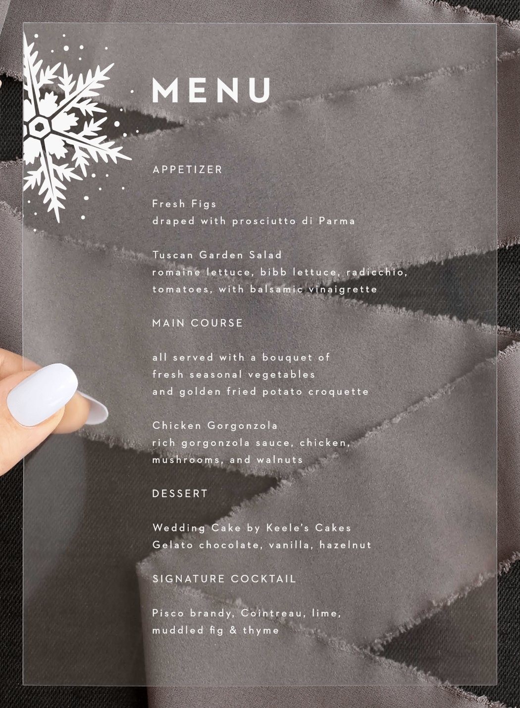 Stunning Snowflakes Clear Wedding Menus