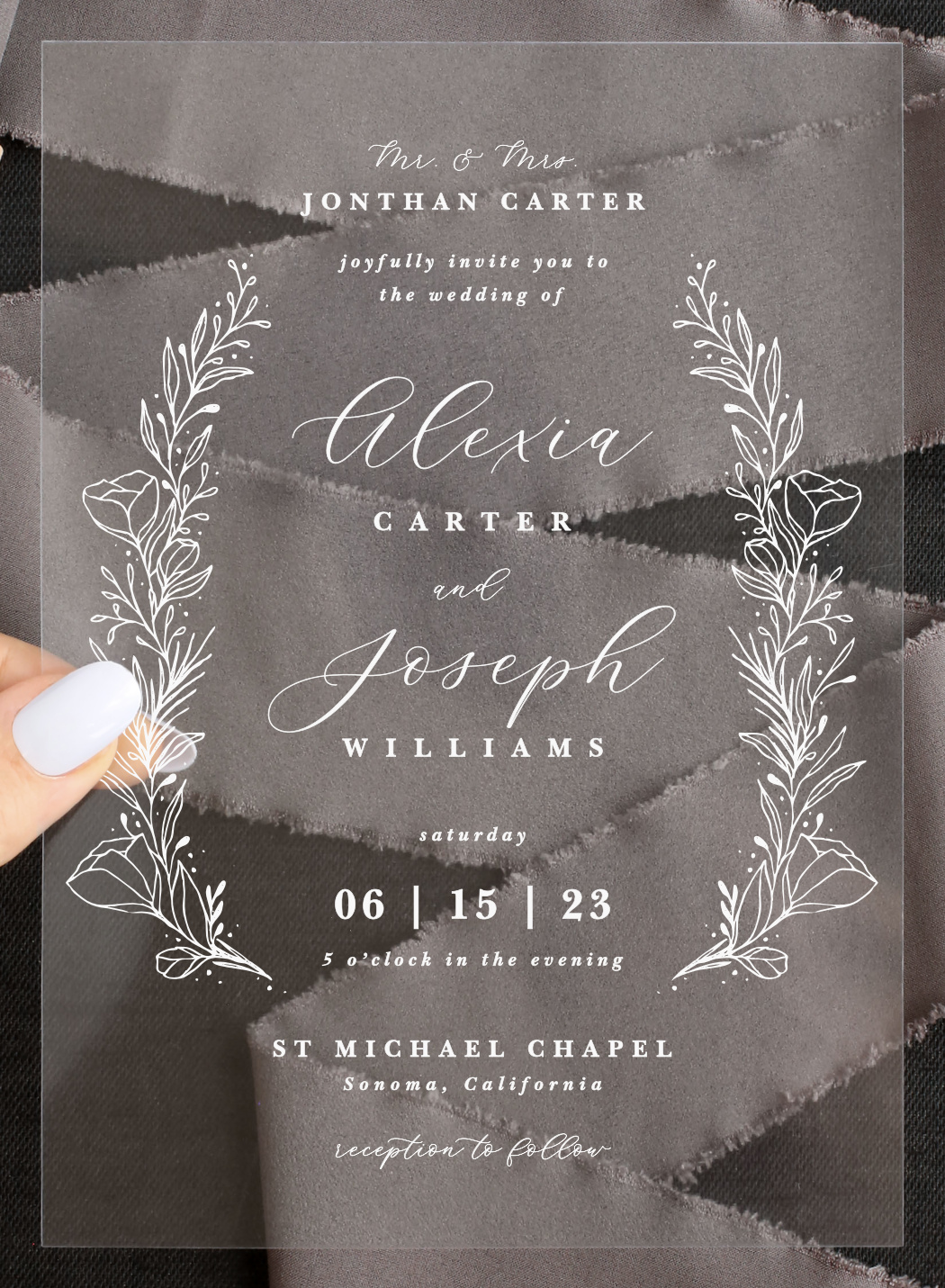 Tulip Wreath Clear Wedding Invitations