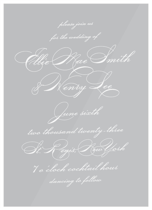 Kickstart your wedding celebrations by mailing out a uniquely simple design, such as our All Script Clear Wedding Invitations!