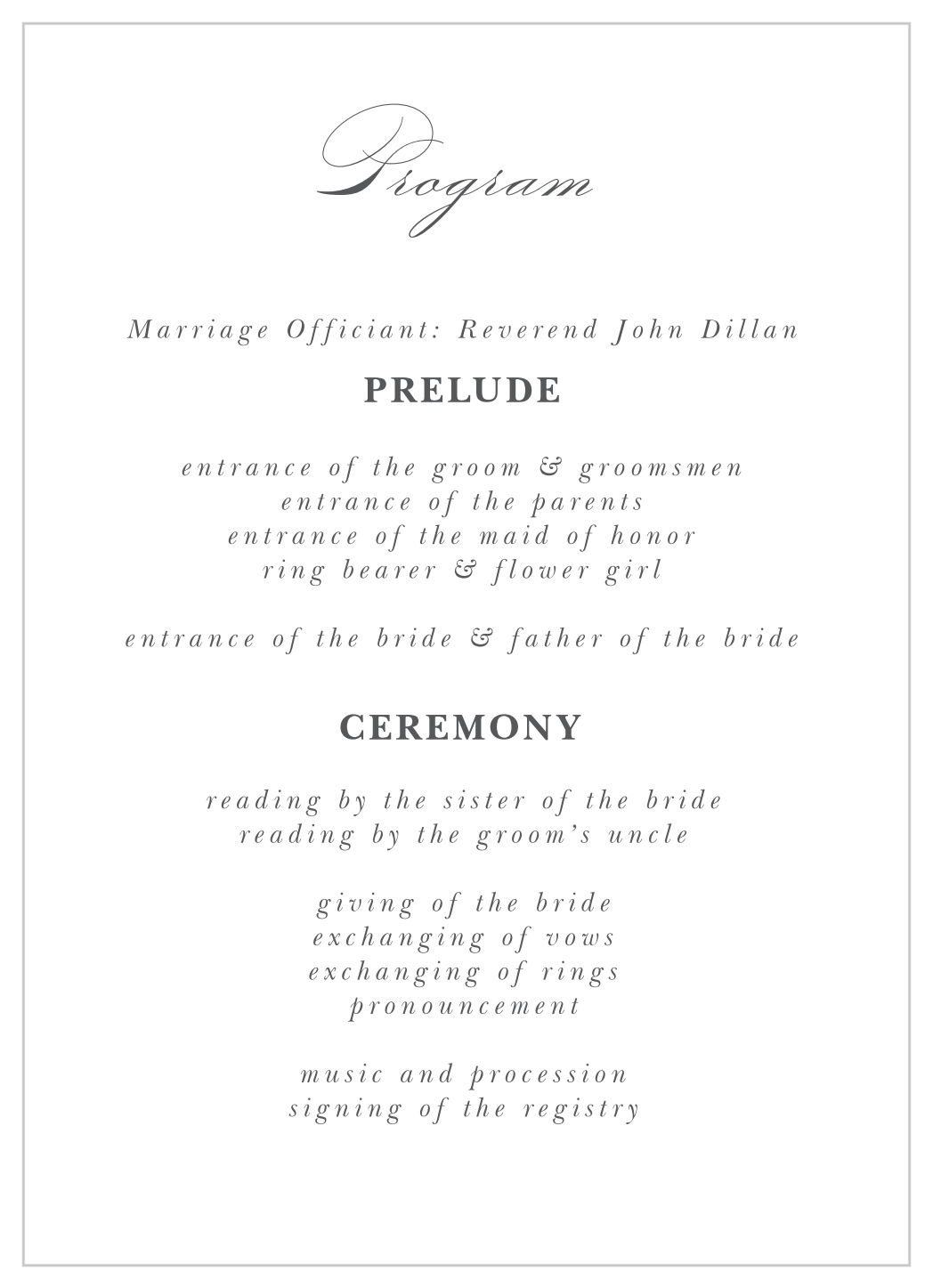 All Script Wedding Programs