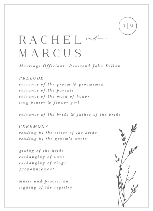 Sweet Grass Wedding Programs
