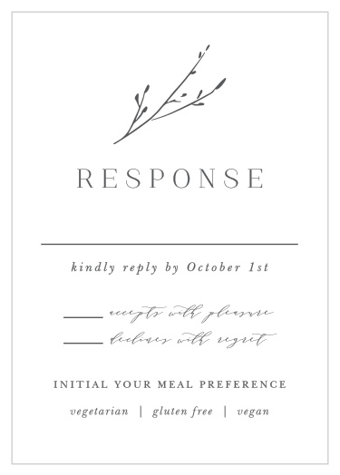 Get a headcount of everyone that plans to come to your wedding with our Sweet Grass Wedding Response Cards.