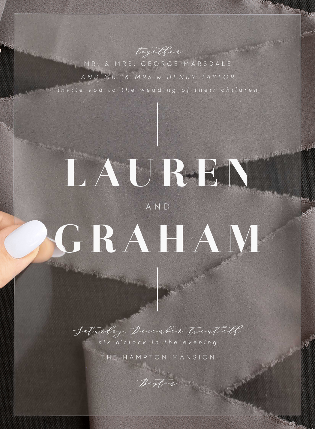 Lined Up Clear Wedding Invitations