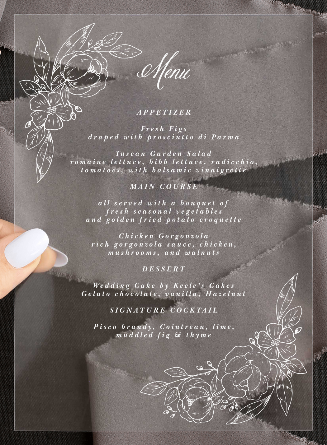 Fine Florals Clear Wedding Menus