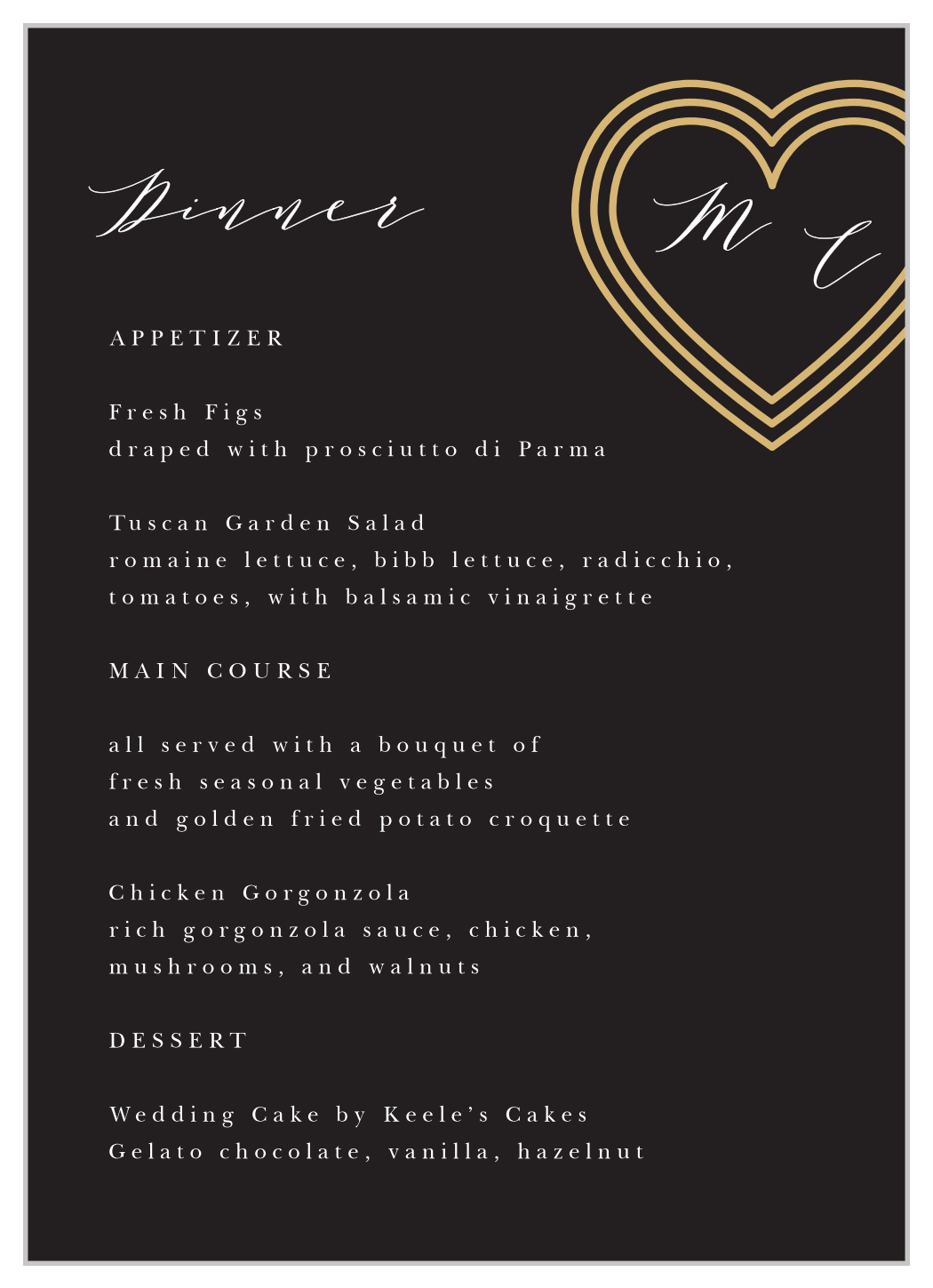Modern Triple Hearts Wedding Menus