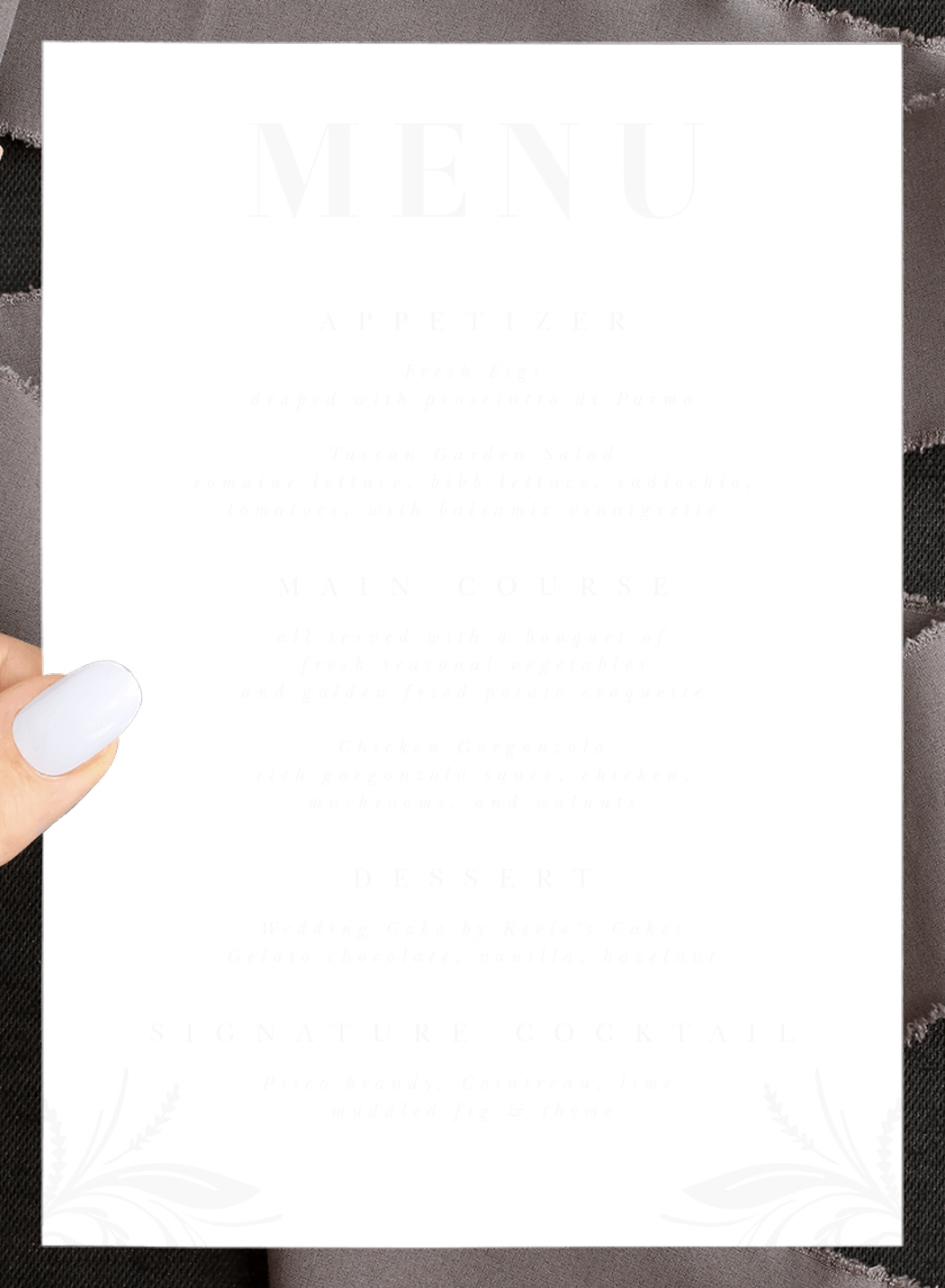 Timely Tradition Clear Wedding Menus
