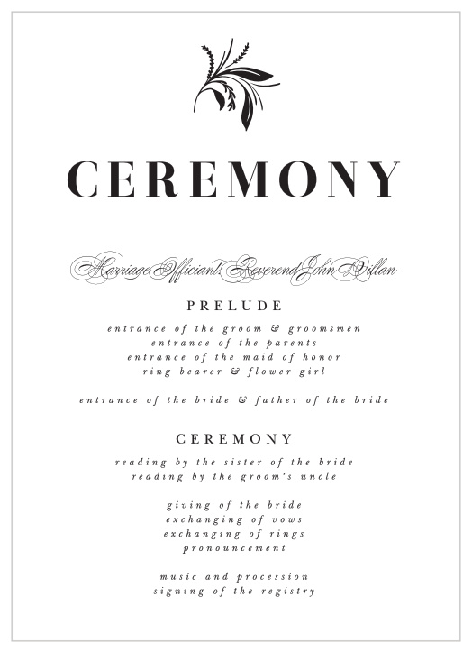 Our Timely Tradition Wedding Programs walk family and friends through every step of your marriage ceremony. 