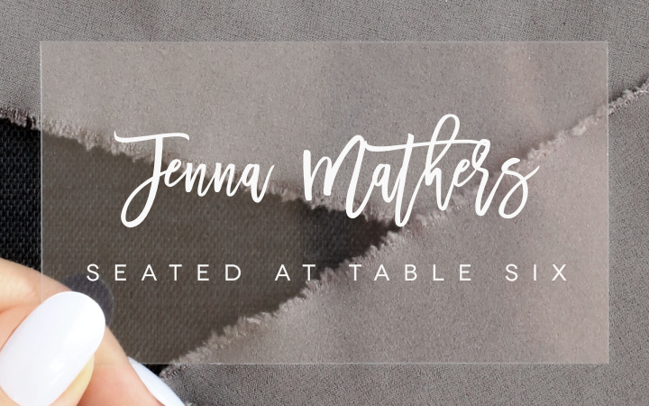 Textured Script Clear Place Cards