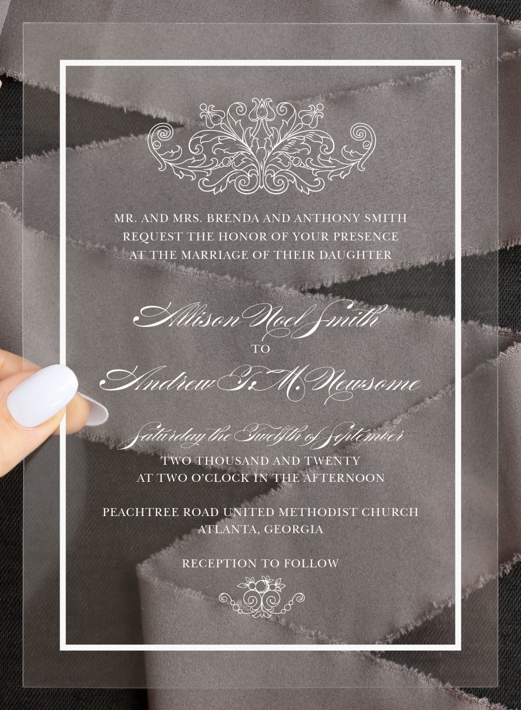 Classic Damask Clear Wedding Invitations