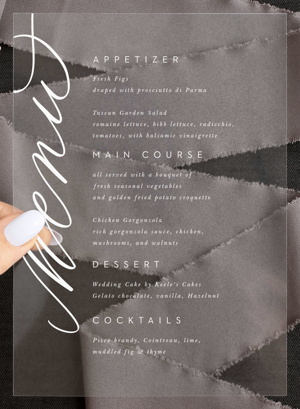 Bold Script Clear Wedding Menus