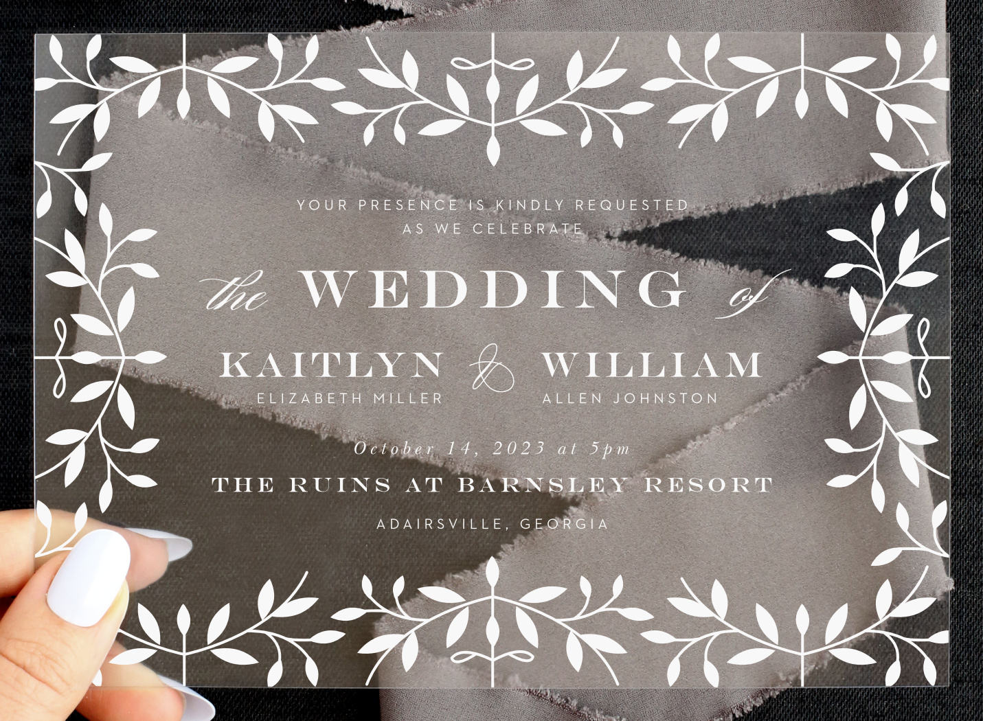 Laced in Laurels Clear Wedding Invitations