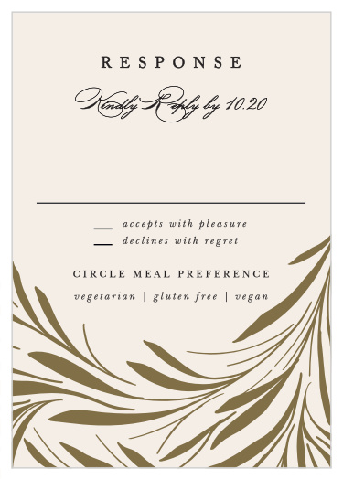 Get a headcount of everyone that plans to attend your wedding ceremony with our Swirling Wreath Response Cards.