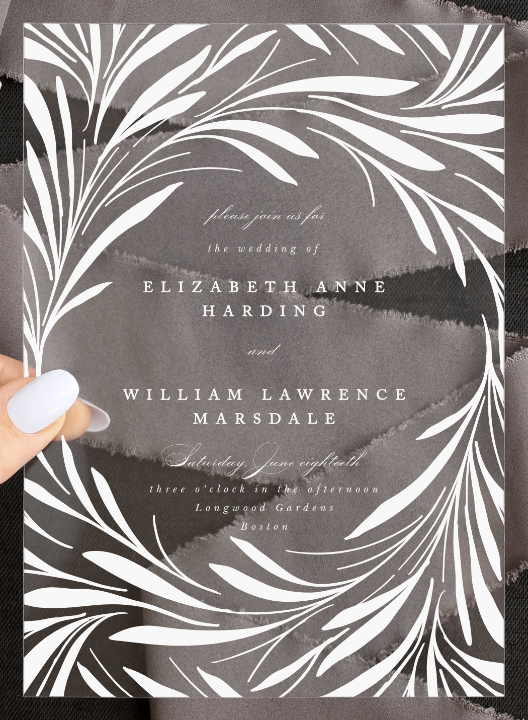 Swirling Wreath Clear Wedding Invitations