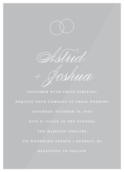 Surround yourself with family and friends to celebrate your marriage with our Two Rings Clear Wedding Invitations.
