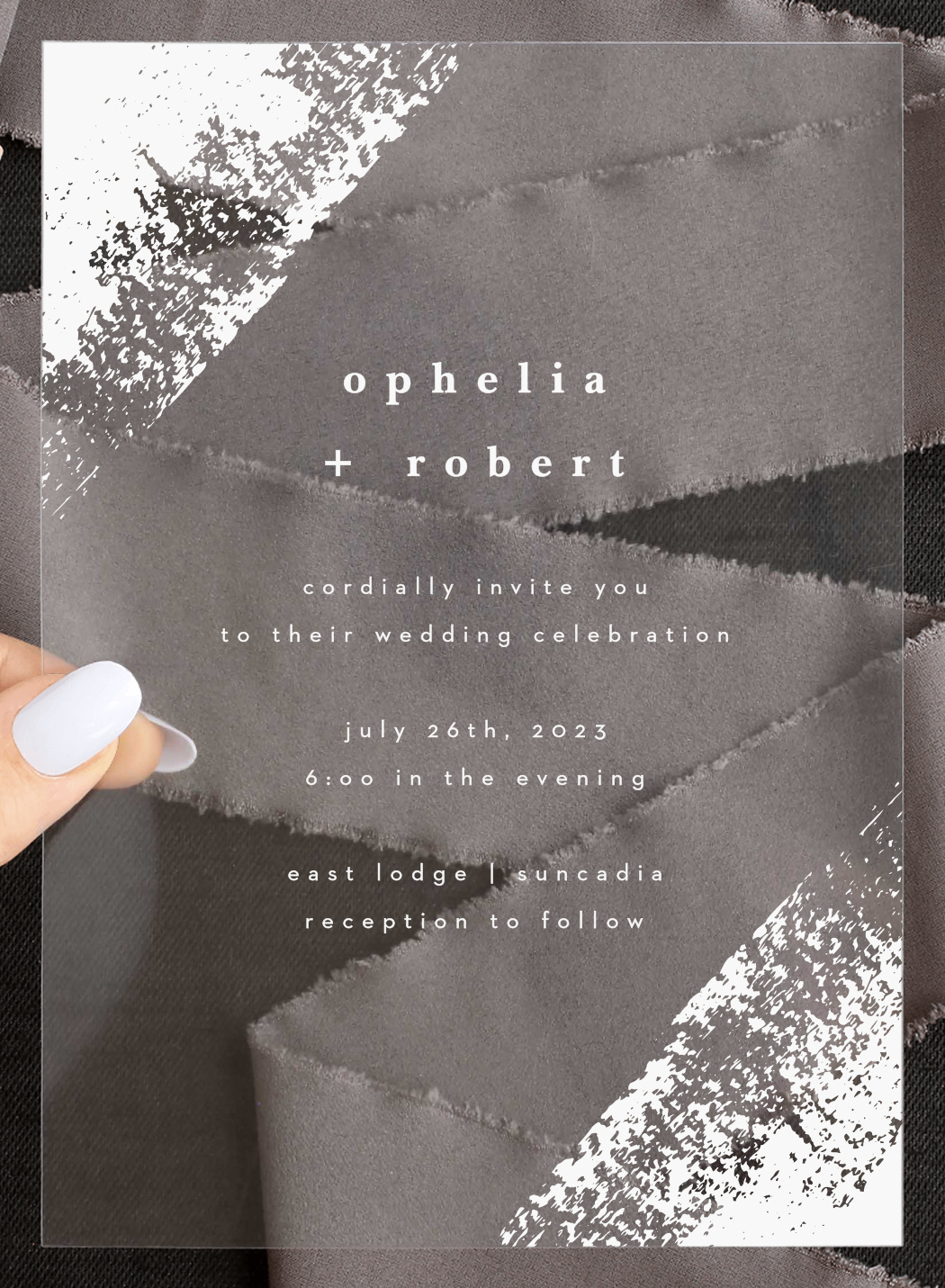 Brushstroke Corners Clear Wedding Invitations