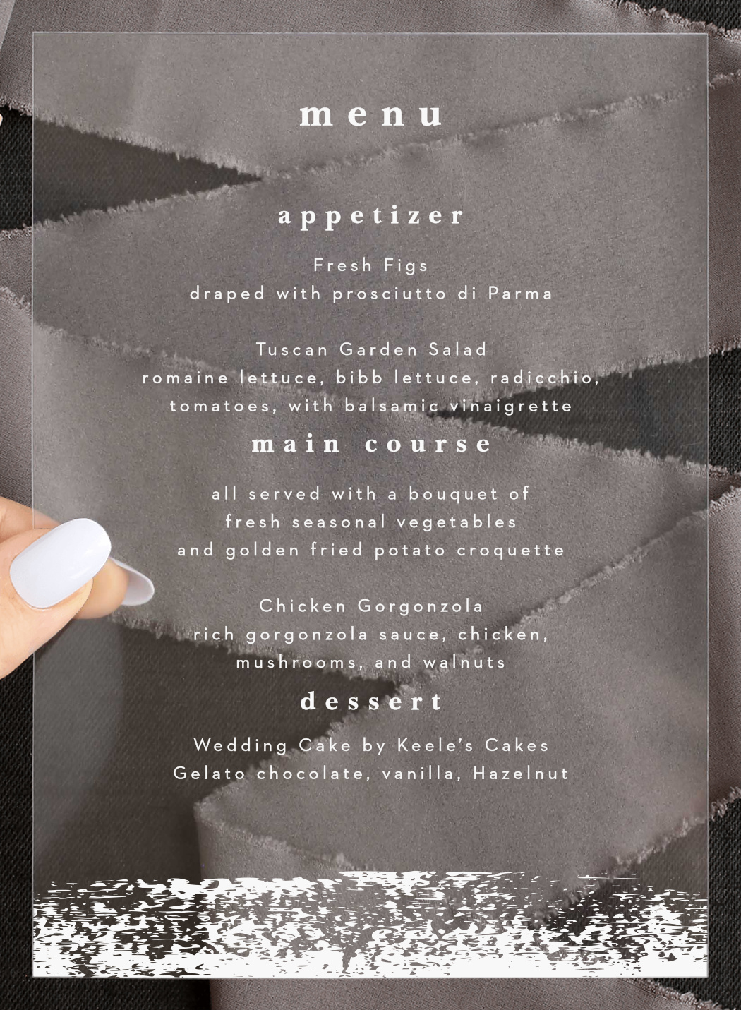 Brushstroke Corners Clear Wedding Menus
