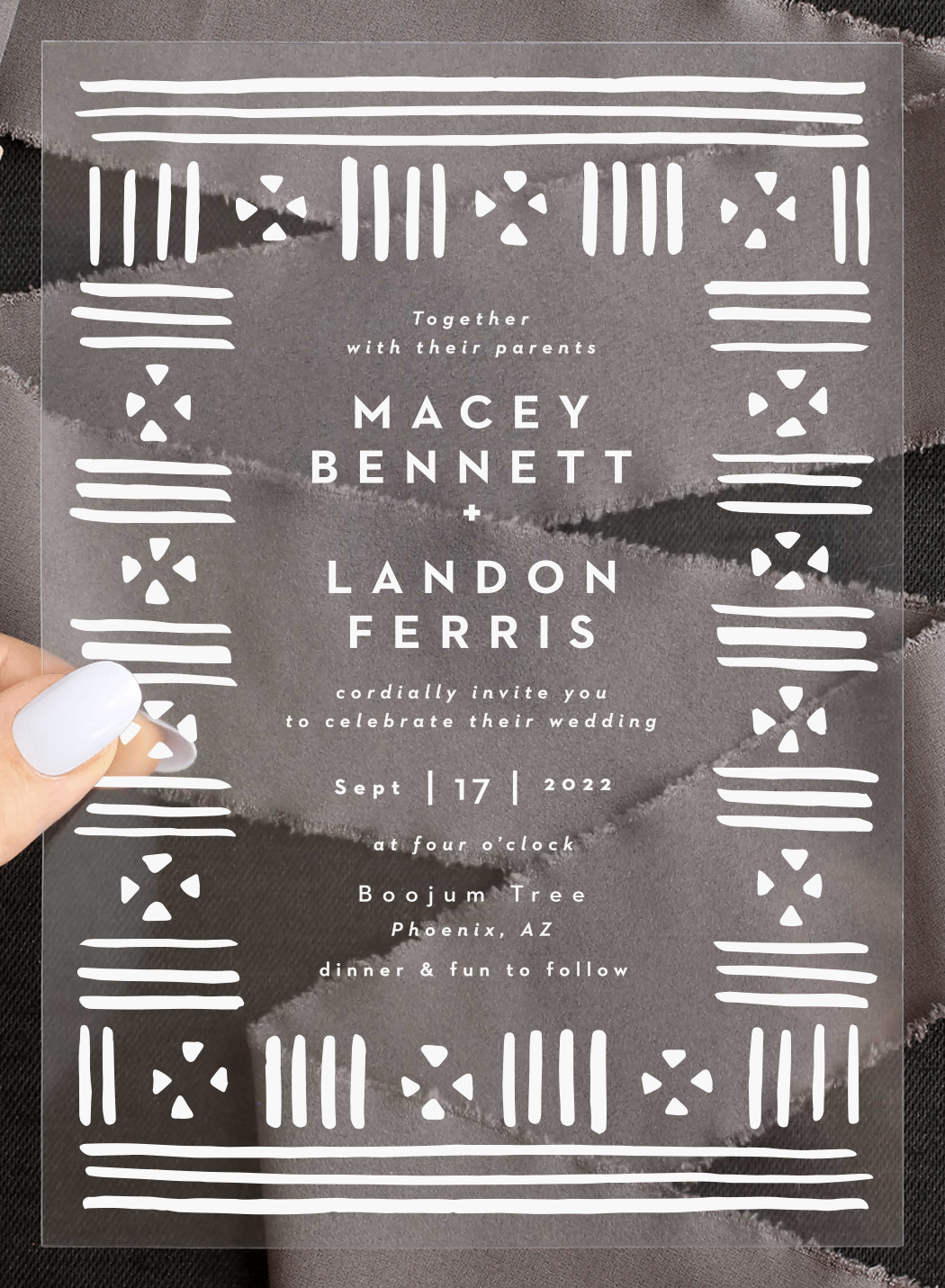 Stamped Mudcloth Clear Wedding Invitations