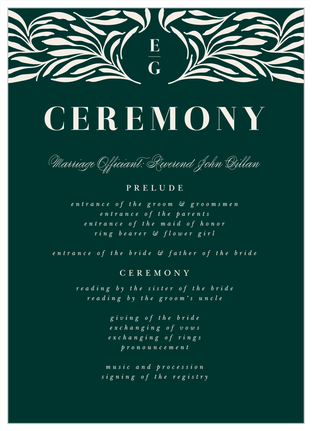 Garden Monogram Wedding Programs