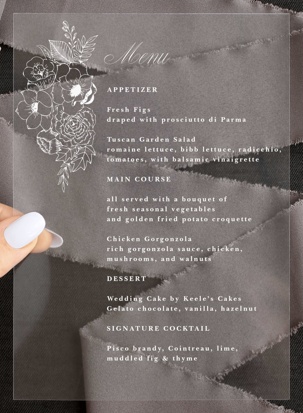 Rustic Botanicals Clear Wedding Menus