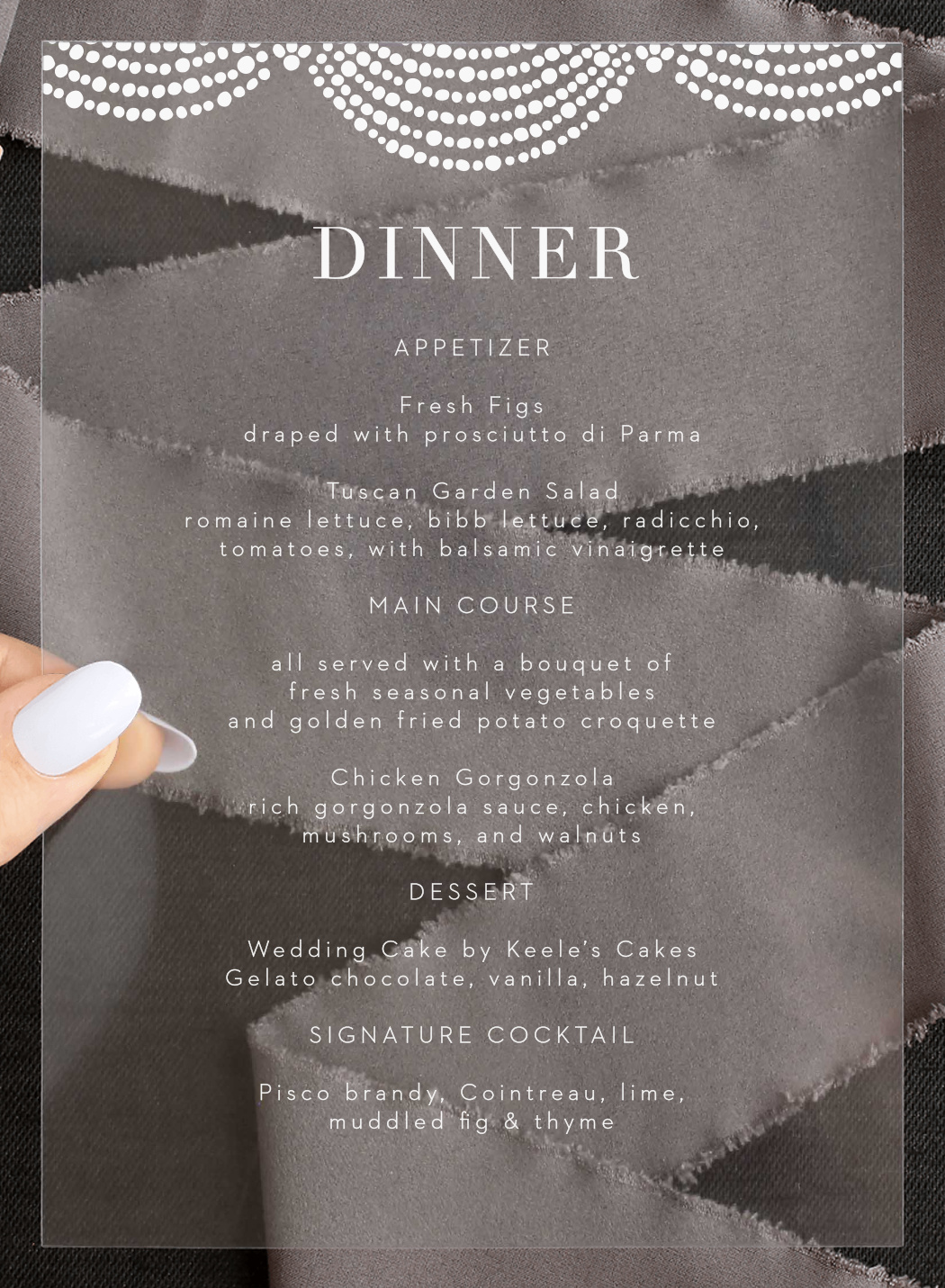 Dotted Border Clear Wedding Menus