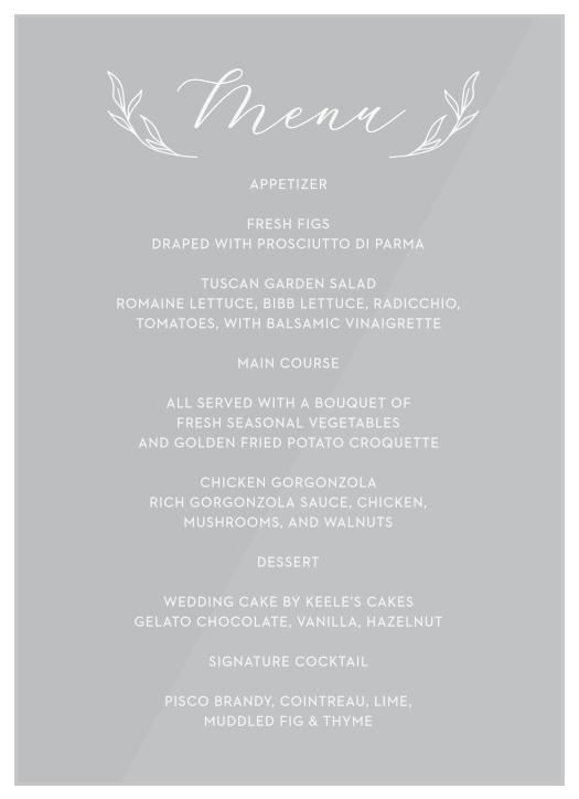 Make a statement with our Floral Nuptials Clear Wedding Menus!