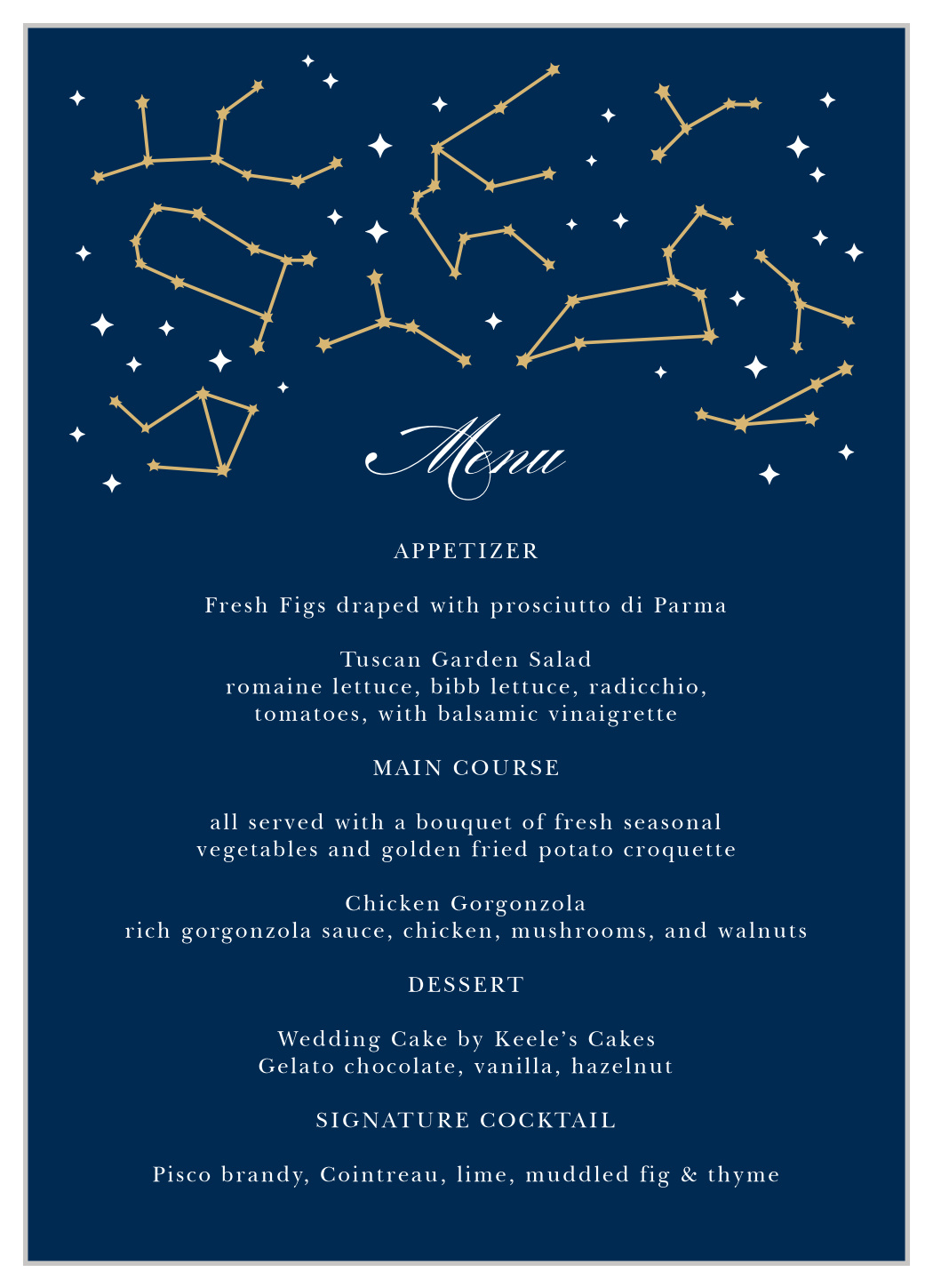 Classic Constellation Foil Wedding Menus