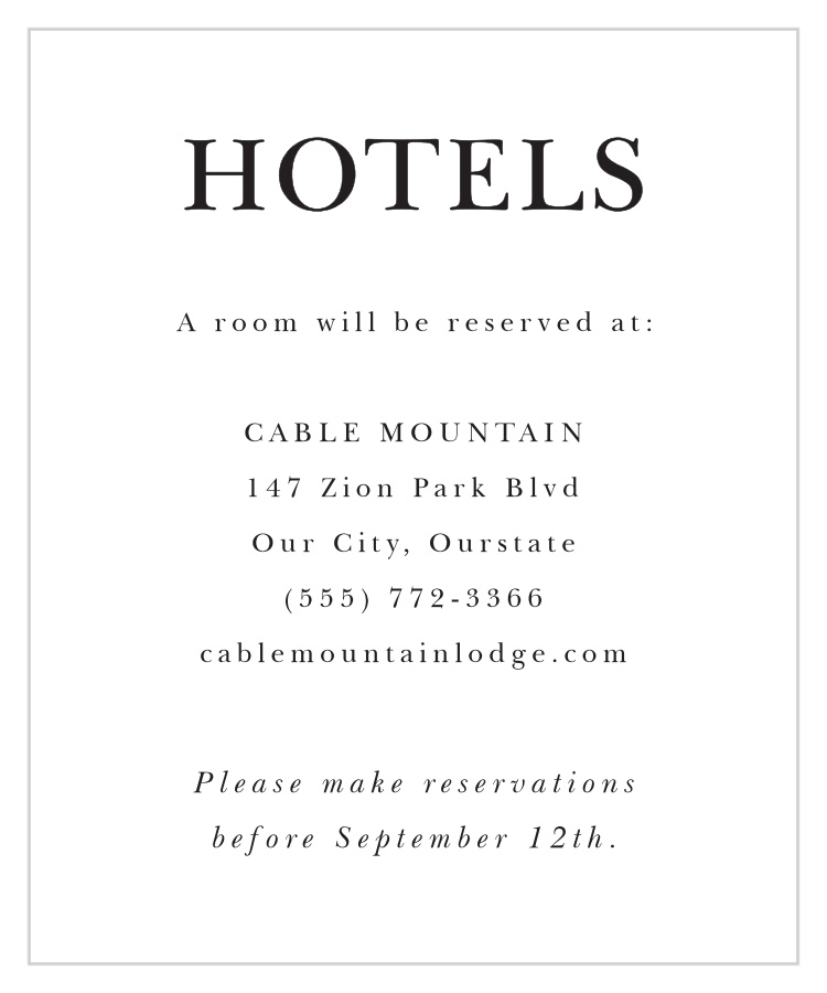 Classic Type Accommodation Cards