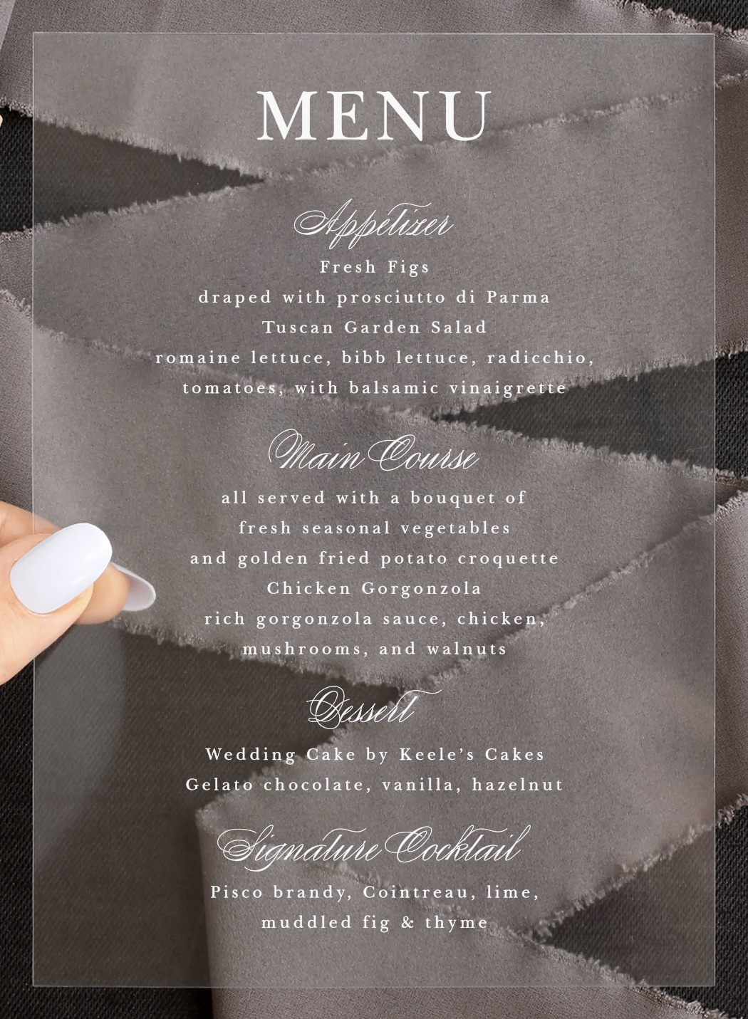 Classic Type Clear Wedding Menus