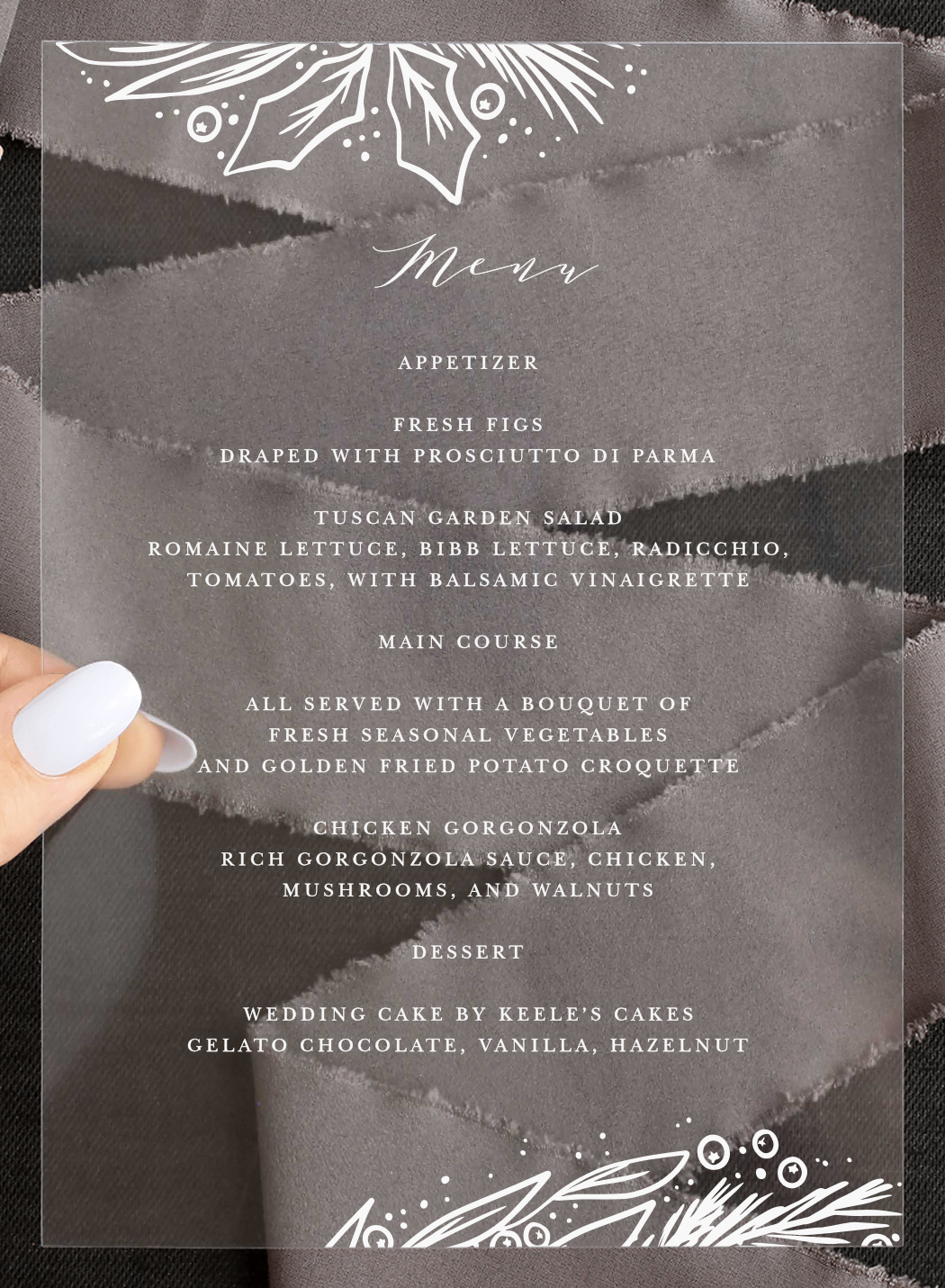 Winter Wreath Clear Wedding Menus