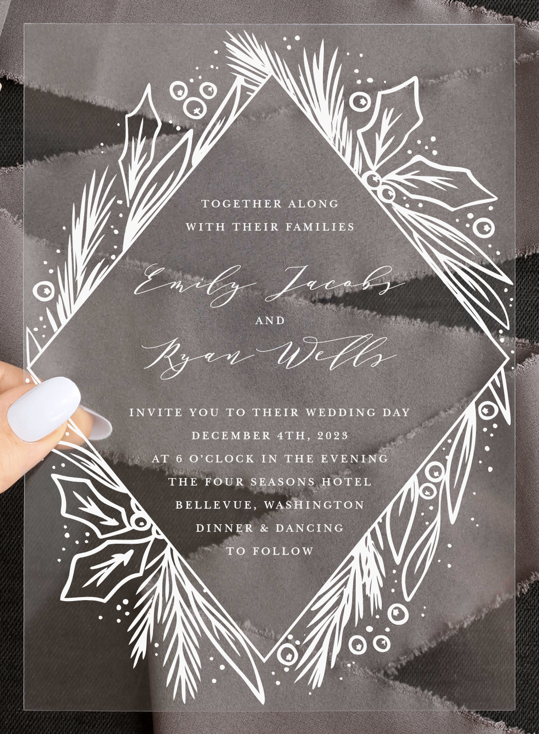 Winter Wreath Clear Wedding Invitations